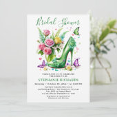 グリーンエレガントバタフライフローラシューズブライダルシャワー 招待状 (スタンド正面)
