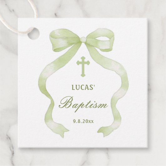 グリーンエレガントバプテスマメッセージカード フェイバータグ (正面)