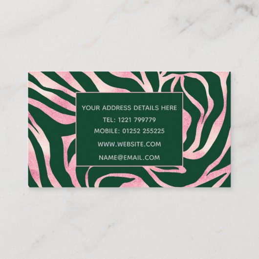 グリーンエレガントバラ金ゴールドグリッターゼブラ 名刺 (裏面)
