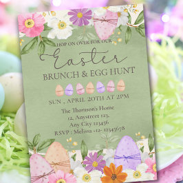 グリーンエレガントパステルワイルドフラワーズエッグ狩りイースター 招待状