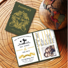 グリーンエレガントパスポートスタイル結婚式招待状 招待状