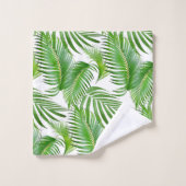 グリーンエレガントパーム離れオンホワイト バスタオルセット (ウォッシュタオル)