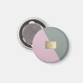 グリーンエレガントピンクレザー、モノグラム マグネット (正面/裏面)