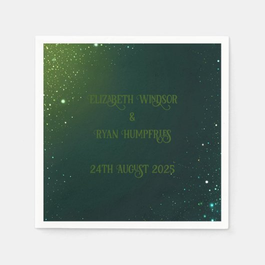 グリーンエレガントピンク&ブルーススパークルデザイン スタンダードカクテルナプキン (正面)