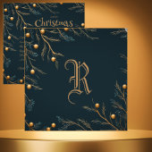 グリーンエレガントファミリーモノグラムクリスマスカード シーズンカード