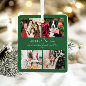 グリーンエレガントファミリー4フォトコラージクリスマス メタルオーナメント