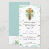 グリーンエレガントファースト・コミュニオンブックマーク サンキューカード (正面/裏面)