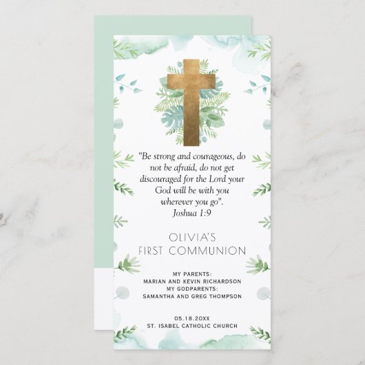 グリーンエレガントファースト・コミュニオンブックマーク サンキューカード (正面/裏面)