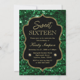 グリーンエレガントフェイクグリッター&金ゴールドウィンタースウィート16 招待状