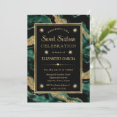 グリーンエレガントフォイルと金ゴールドグリッターアゲートスイート16 招待状 (スタンド正面)