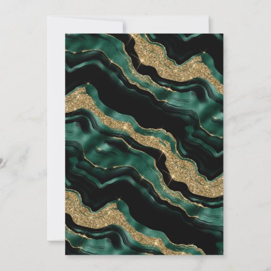 グリーンエレガントフォイルと金ゴールドグリッターアゲートスイート16 招待状 (裏面)