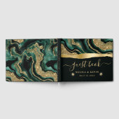グリーンエレガントフォイルと金ゴールドグリッターアゲート結婚ト ゲストブック (全面)