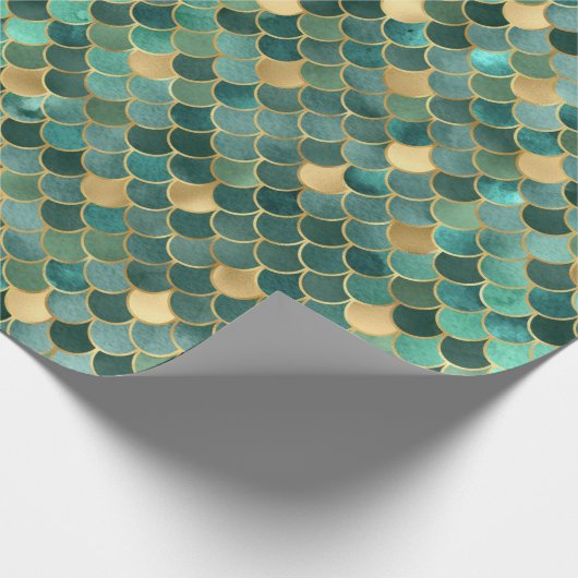 グリーンエレガントフォイルグラデーションと金ゴールドマーメイドはかりで測 ラッピングペーパー (角)