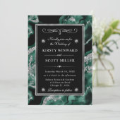グリーンエレガントフォイル&シルバーグリッターアゲート結婚ズ 招待状 (スタンド正面)