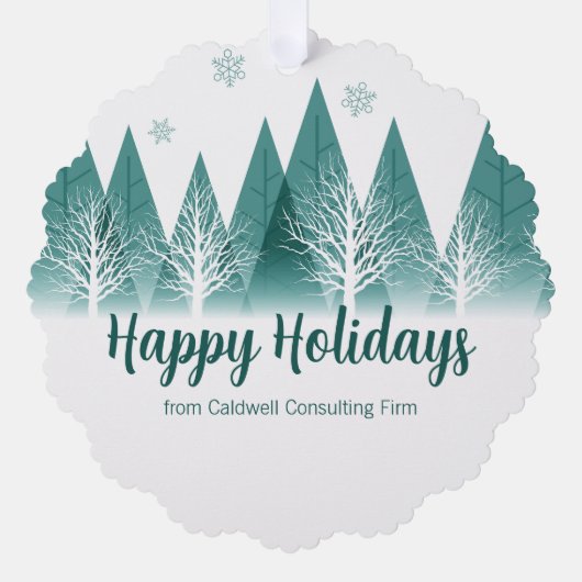 グリーンエレガントフォレストカスタムクリスマス会社ギフト オーナメントカード (正面)