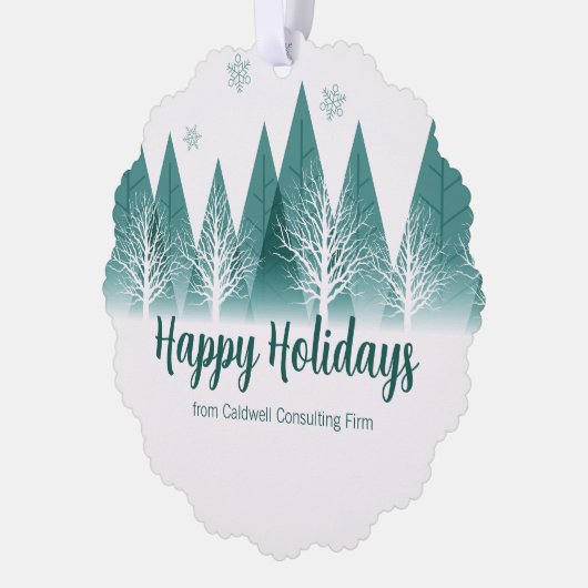 グリーンエレガントフォレストカスタムクリスマス会社ギフト オーナメントカード (左)