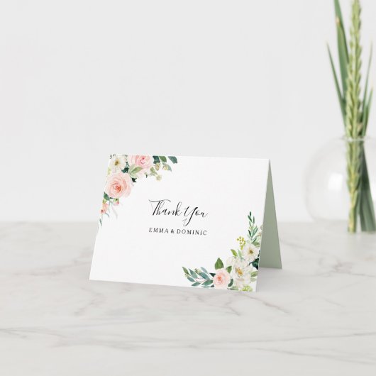 グリーンエレガントフラワーの感謝カード サンキューカード (正面)