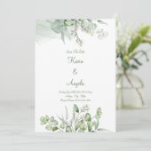 グリーンエレガントフラワーセーブザデートウェディング招待状 招待状 (スタンド正面)