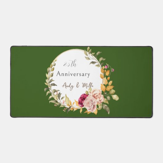 グリーンエレガントフラワーリース25thア結婚ニフ デスクマット (正面)