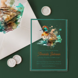 グリーンエレガントフレームのマラードアヒル赤ちゃんシャワー アクリル招待状