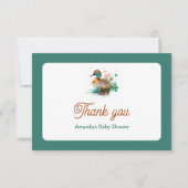 グリーンエレガントフレームのマラードアヒル赤ちゃんシャワー サンキューカード (正面)