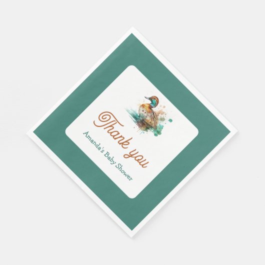 グリーンエレガントフレームのマラードアヒル赤ちゃんシャワー スタンダードランチョンナプキン (角)