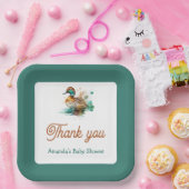 グリーンエレガントフレームのマラードアヒル赤ちゃんシャワー ペーパープレート (パーティー)