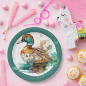 グリーンエレガントフレームのマラードアヒル赤ちゃんシャワー ペーパープレート (パーティー)