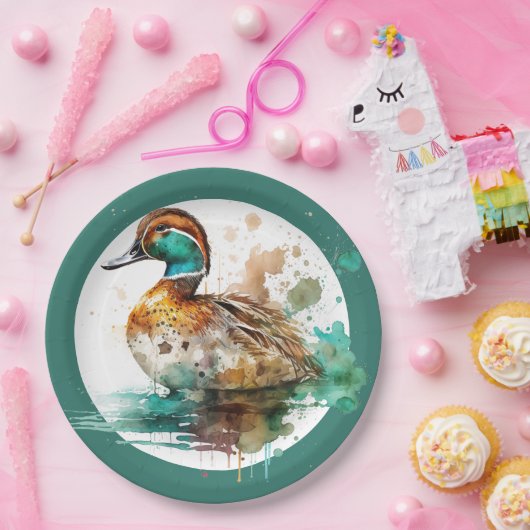グリーンエレガントフレームのマラードアヒル赤ちゃんシャワー ペーパープレート (パーティー)