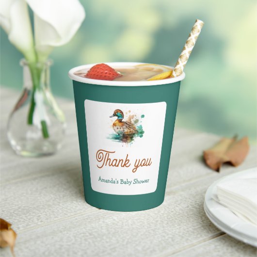 グリーンエレガントフレームのマラードアヒル赤ちゃんシャワー 紙コップ (インサイチュ)