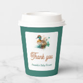 グリーンエレガントフレームのマラードアヒル赤ちゃんシャワー 紙コップ (裏面)
