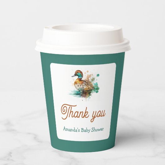 グリーンエレガントフレームのマラードアヒル赤ちゃんシャワー 紙コップ (裏面)