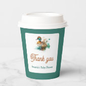 グリーンエレガントフレームのマラードアヒル赤ちゃんシャワー 紙コップ (正面)