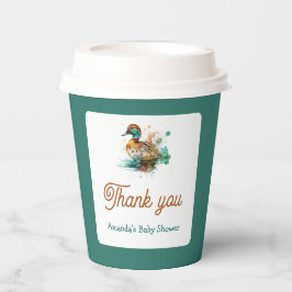 グリーンエレガントフレームのマラードアヒル赤ちゃんシャワー 紙コップ