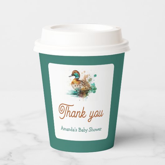 グリーンエレガントフレームのマラードアヒル赤ちゃんシャワー 紙コップ (正面)