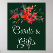 グリーンエレガントフローラクリスマスウェディングカードギフト ポスター (正面)