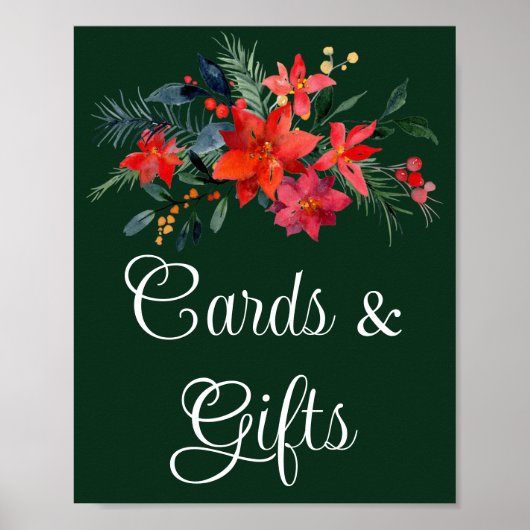 グリーンエレガントフローラクリスマスウェディングカードギフト ポスター (正面)