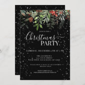 グリーンエレガントフローラクリスマスホリデーパーティー 招待状 (正面/裏面)