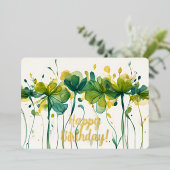 グリーンエレガントフローラハッピーバースデーフォイルカード 箔シーズンカード (立ち正面)