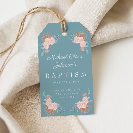 グリーンエレガントフローラバプテスマ ギフトタグ