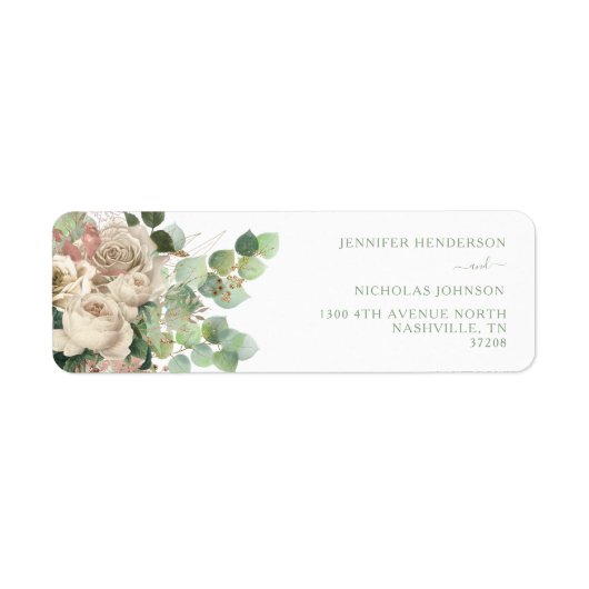 グリーンエレガントフローラバラ結婚差出人住所 ラベル (正面)