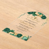 グリーンエレガントフローラビクトリアンブライダルシャワーアーチ アクリル招待状 (レイダウン)