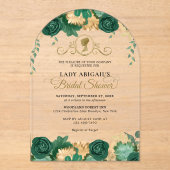 グリーンエレガントフローラビクトリアンブライダルシャワーアーチ アクリル招待状 (正面)