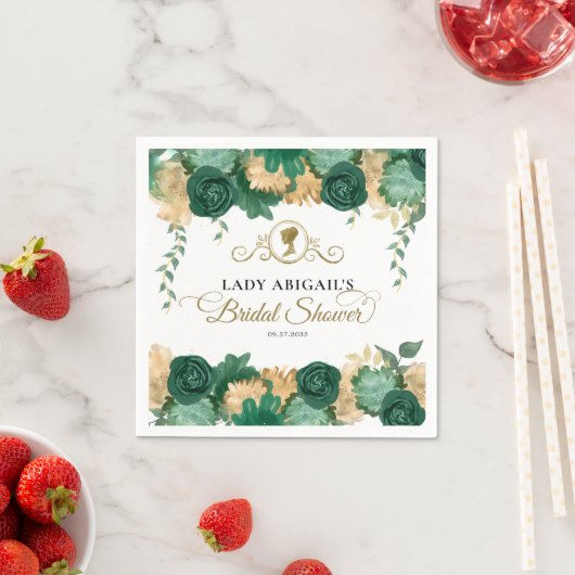 グリーンエレガントフローラビクトリアンブライダルシャワー スタンダードカクテルナプキン (インサイチュ)