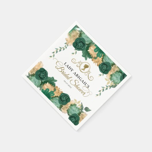 グリーンエレガントフローラビクトリアンブライダルシャワー スタンダードカクテルナプキン (角)