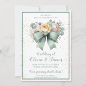 グリーンエレガントフローラボー結婚ズ 招待状 (正面)