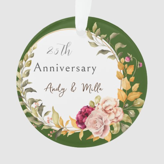 グリーンエレガントフローラリース25結婚th's Gift オーナメント (正面)