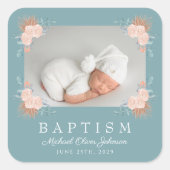 グリーンエレガントフローラ写真バプテスマ スクエアシール (正面)