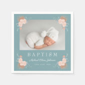 グリーンエレガントフローラ写真バプテスマ スタンダードカクテルナプキン (正面)