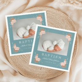 グリーンエレガントフローラ写真バプテスマ スタンダードカクテルナプキン